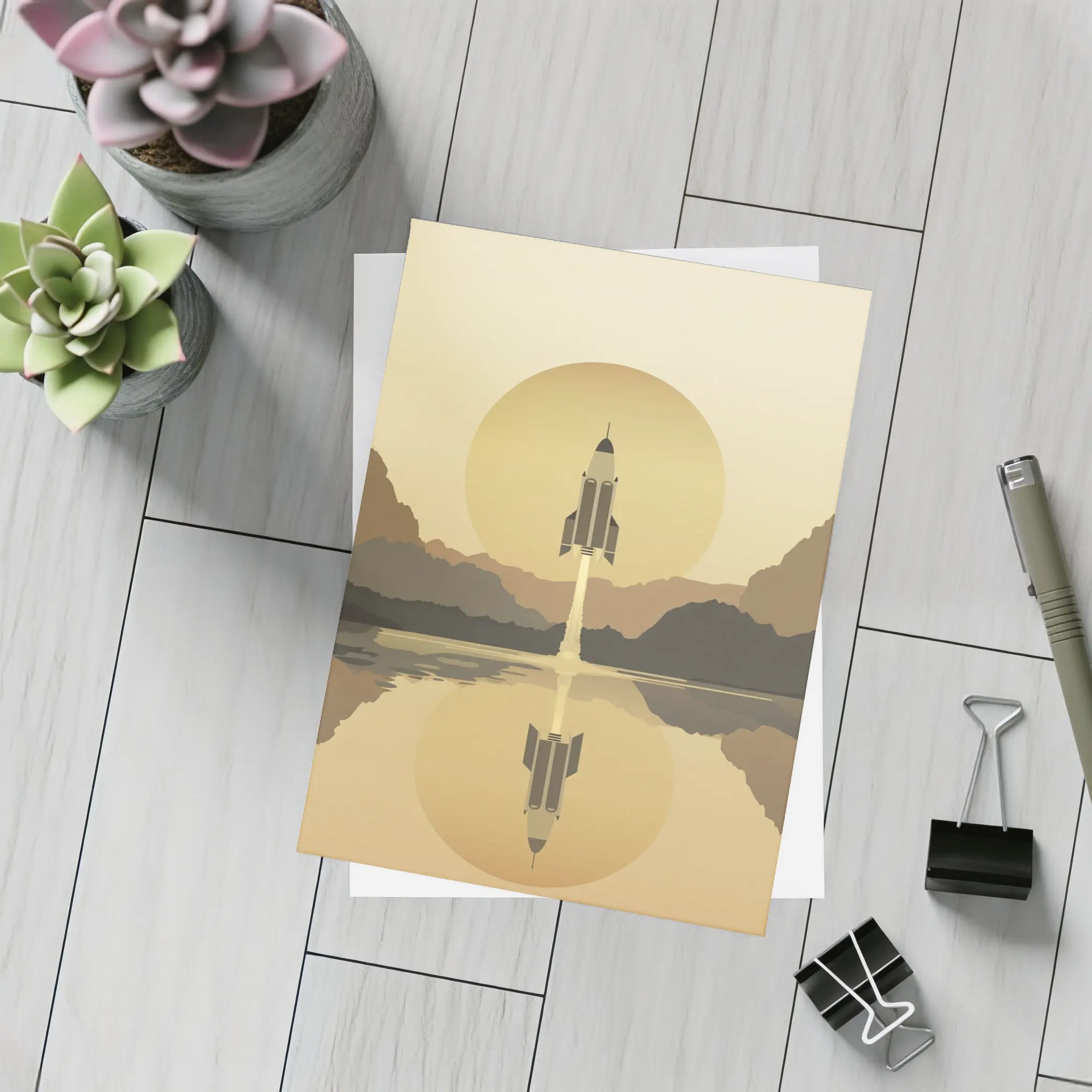 Rocket Launch Minimalist Mars Desert Landscape – Postcards