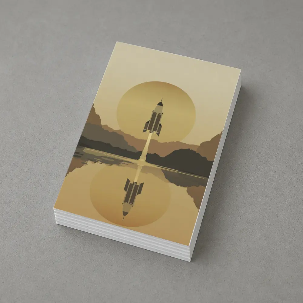 Rocket Launch Minimalist Mars Desert Landscape – Postcards