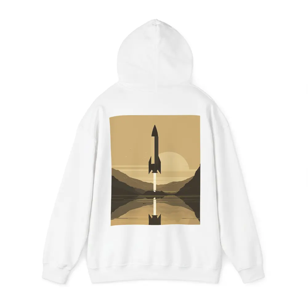 Retro Rocket Launch Mountain Lake Minimal Art – Hoodies