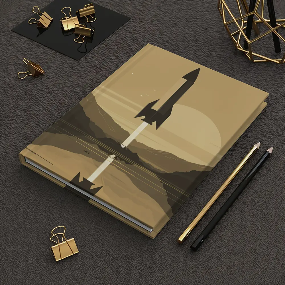 Retro Rocket Launch Mountain Lake Minimal Art – Notebooks