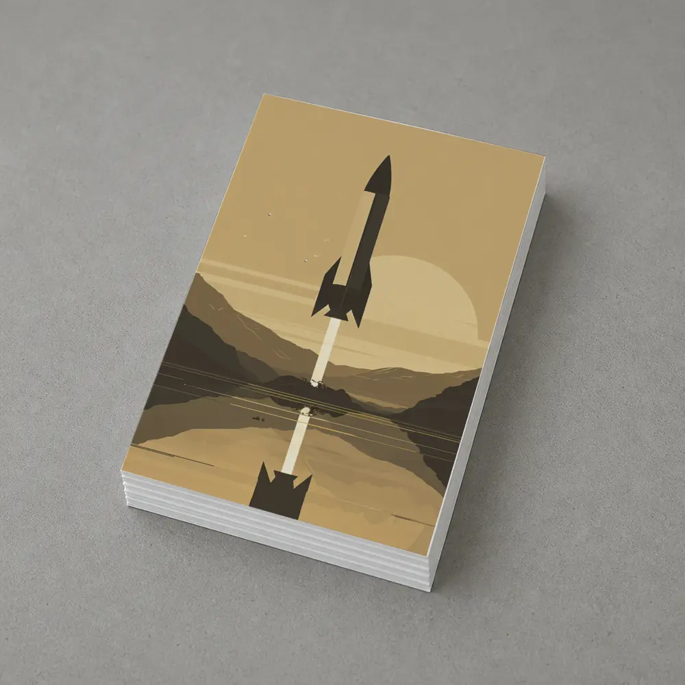 Retro Rocket Launch Mountain Lake Minimal Art – Postcards