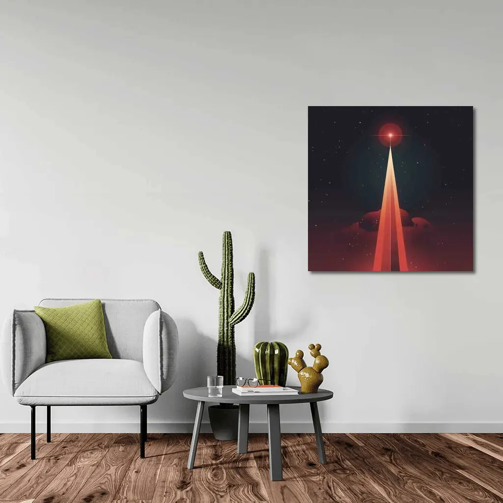 Red Planet Space Beam Retro Cosmic Art – Wall Art