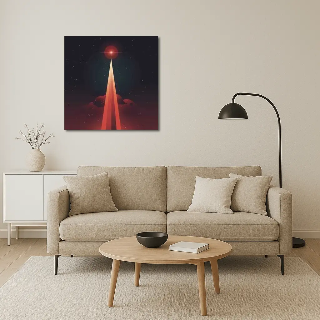Red Planet Space Beam Retro Cosmic Art – Wall Art