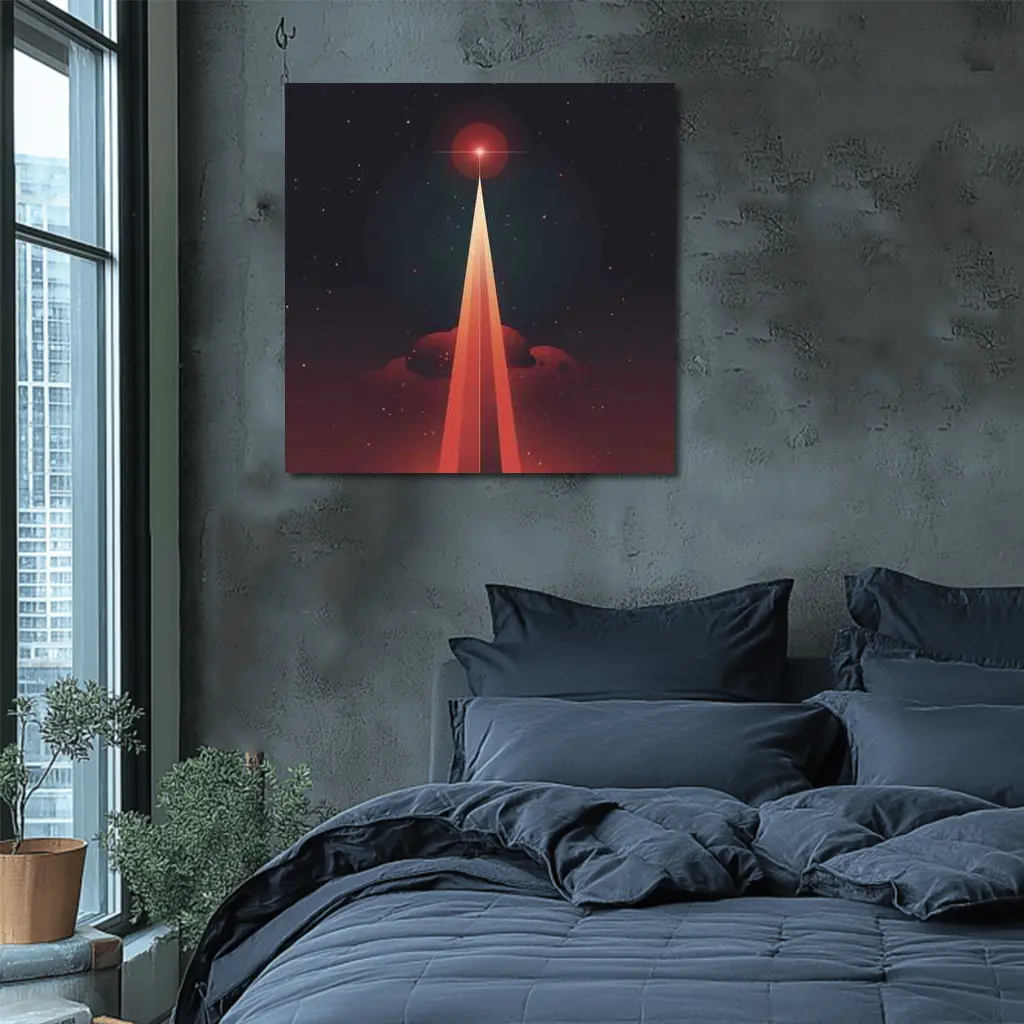 Red Planet Space Beam Retro Cosmic Art – Wall Art