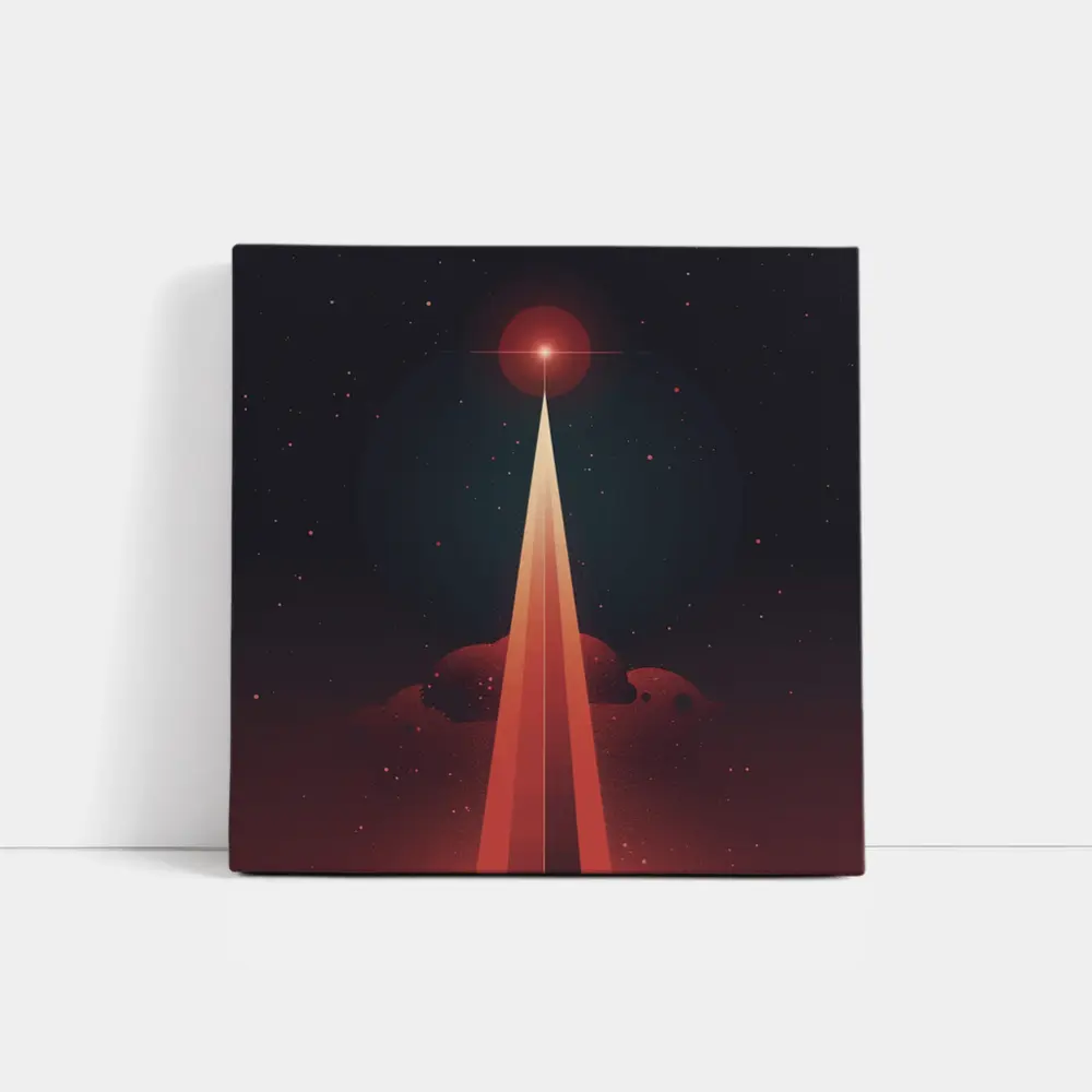 Red Planet Space Beam Retro Cosmic Art – Wall Art