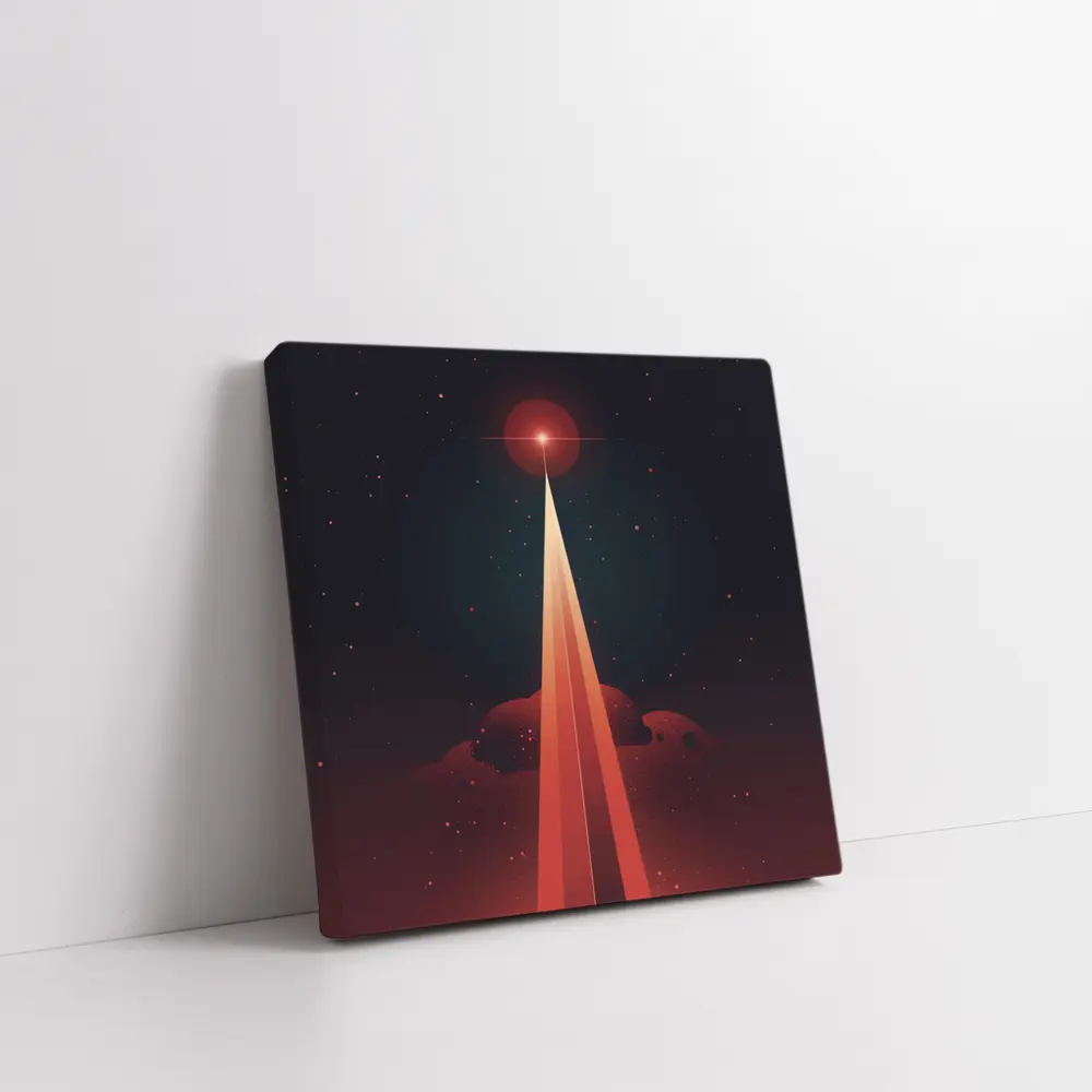 Red Planet Space Beam Retro Cosmic Art – Wall Art
