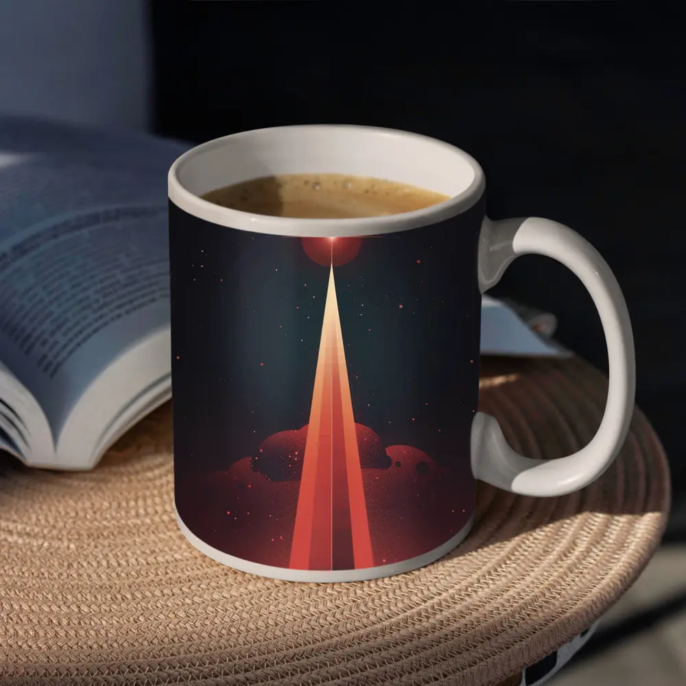 Red Planet Space Beam Retro Cosmic Art – Mugs