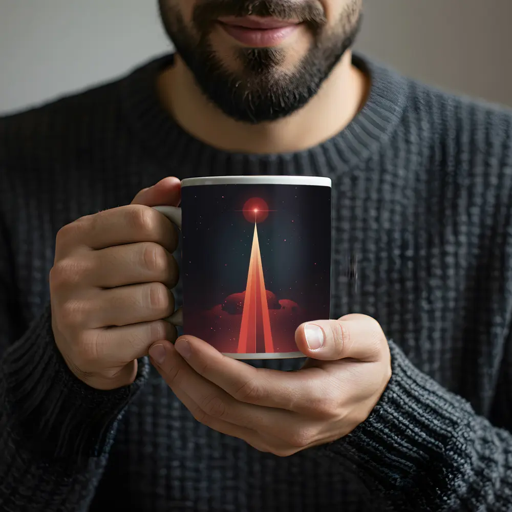 Red Planet Space Beam Retro Cosmic Art – Mugs