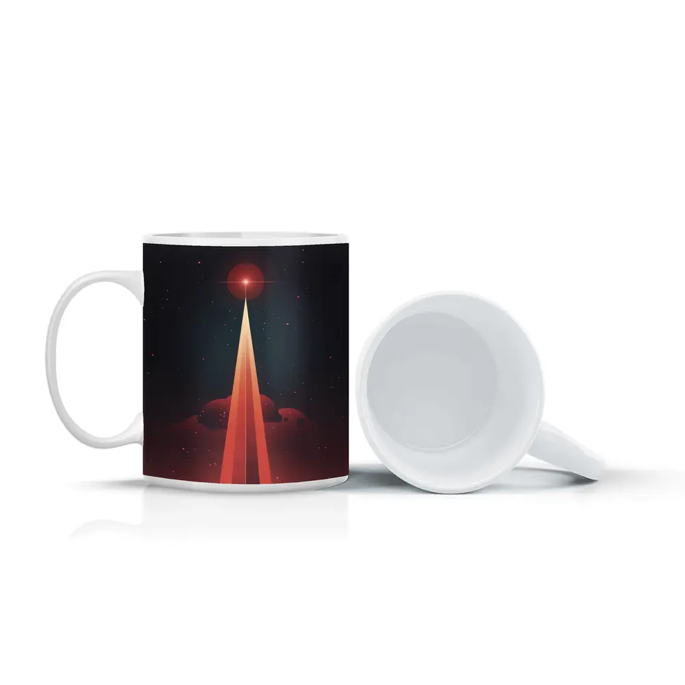 Red Planet Space Beam Retro Cosmic Art – Mugs