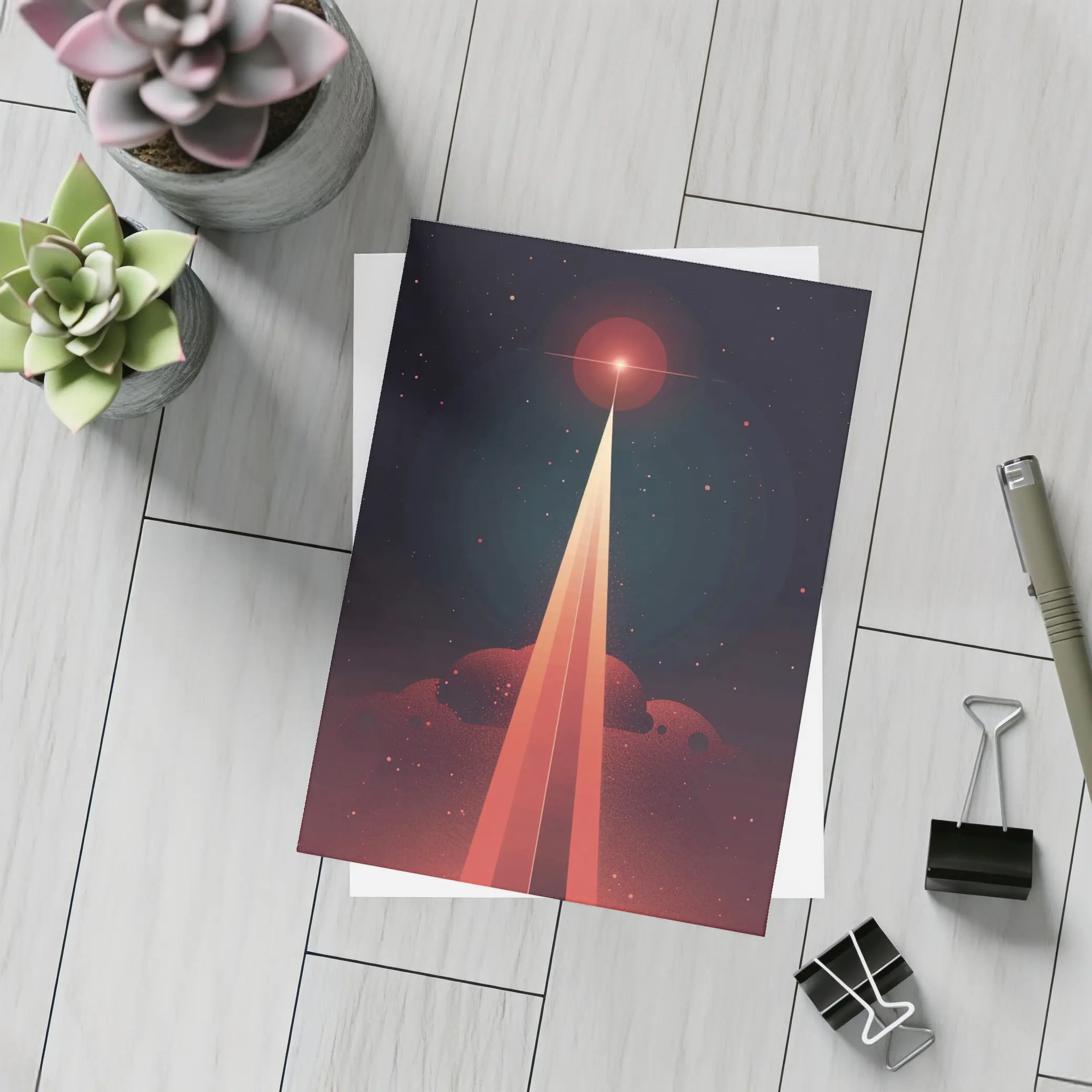 Red Planet Space Beam Retro Cosmic Art – Postcards