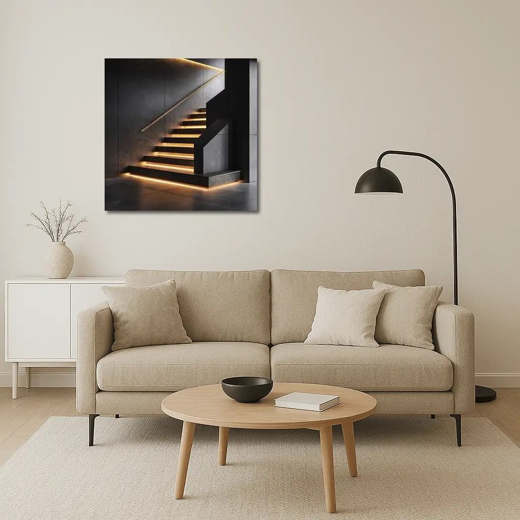 Modern Black Staircase With Gold LED Lighting – Wall Art
