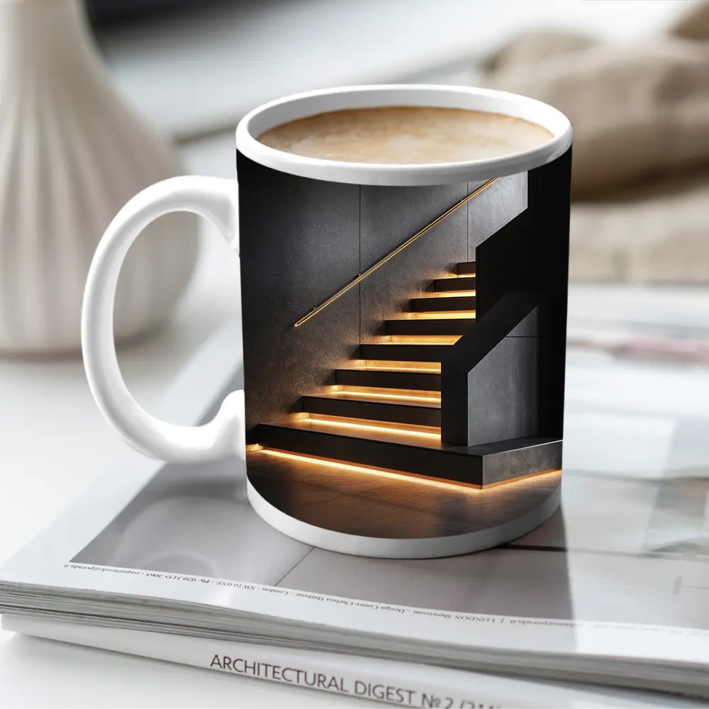 Modern Black Staircase With Gold LED Lighting – Mugs