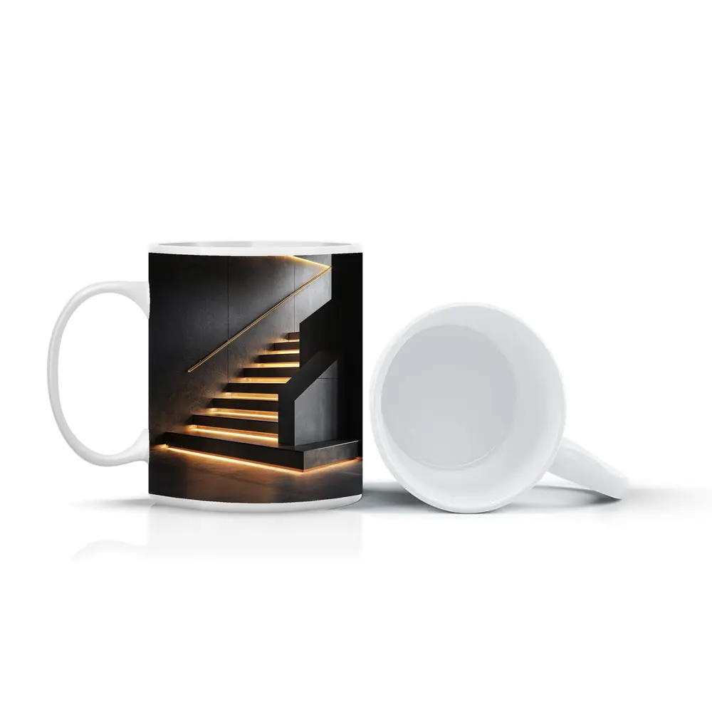 Modern Black Staircase With Gold LED Lighting – Mugs