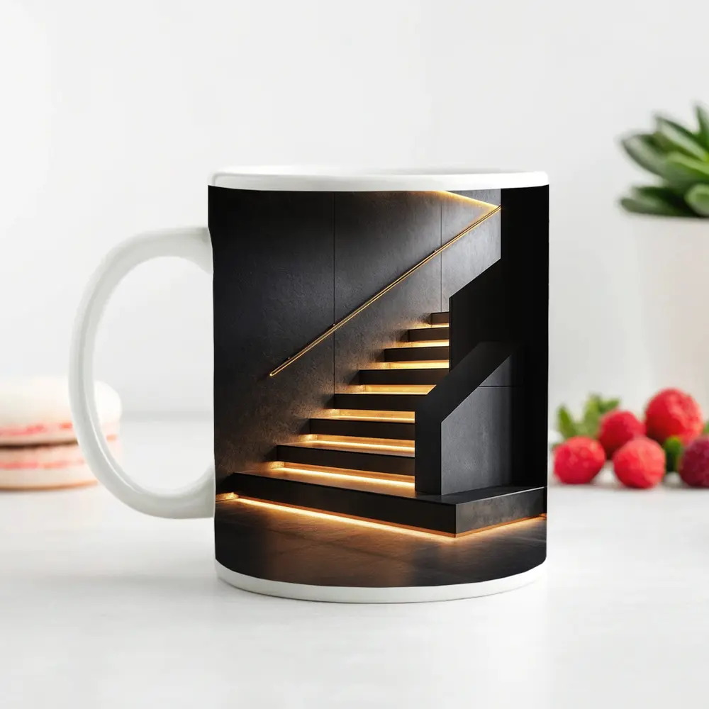 Modern Black Staircase With Gold LED Lighting – Mugs