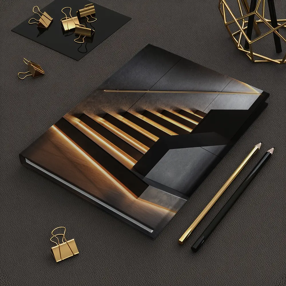 Modern Black Staircase With Gold LED Lighting – Notebooks