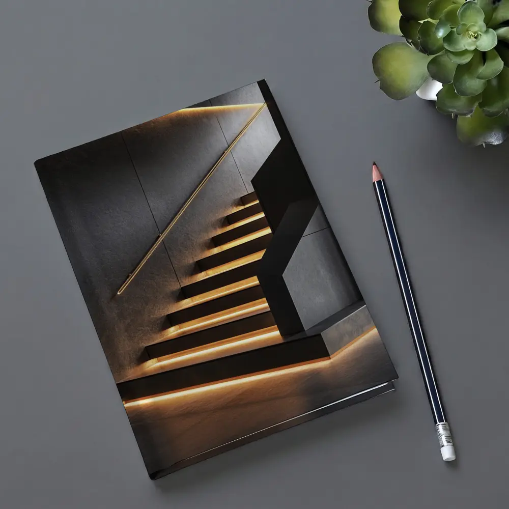 Modern Black Staircase With Gold LED Lighting – Notebooks