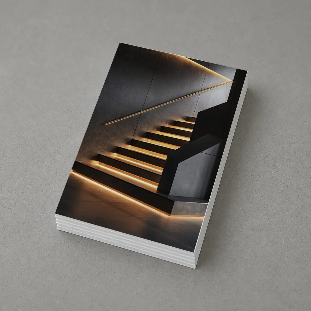 Modern Black Staircase With Gold LED Lighting – Postcards