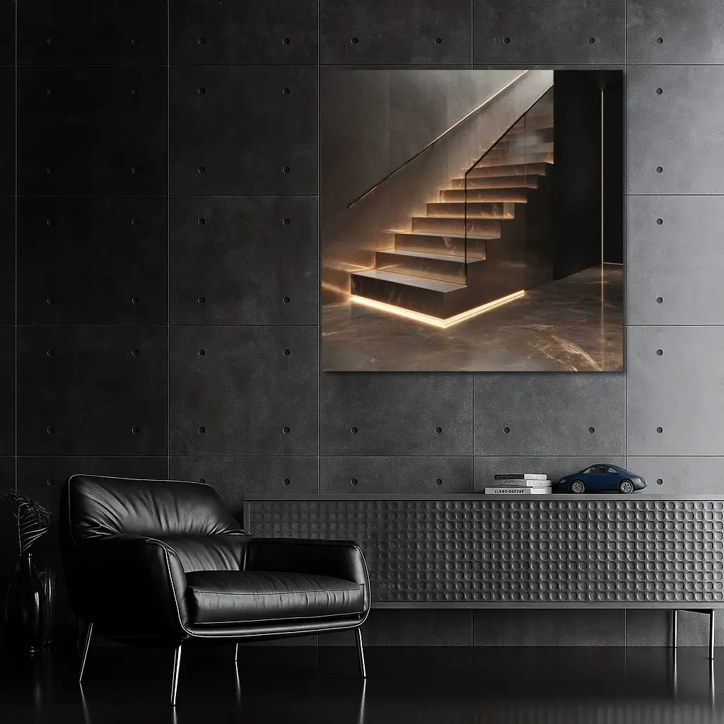 Marble Floating Staircase With LED Strip Lighting – Wall Art