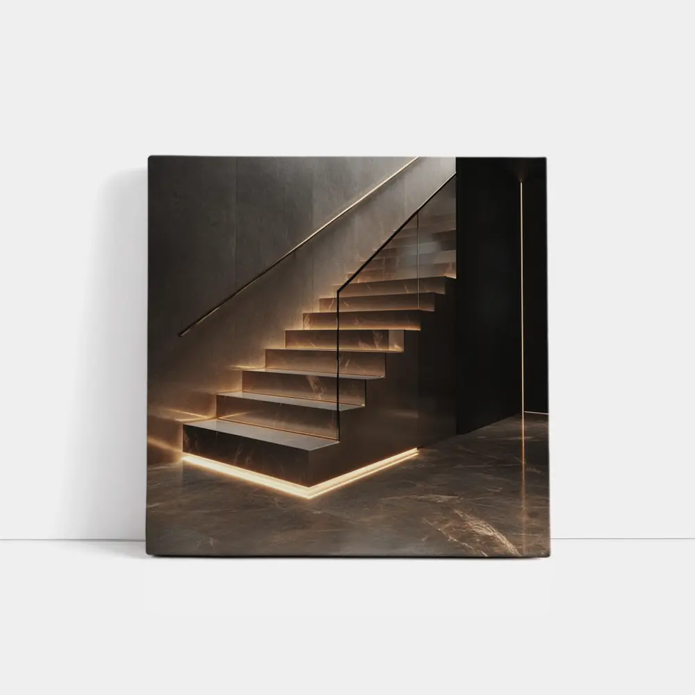 Marble Floating Staircase With LED Strip Lighting – Wall Art