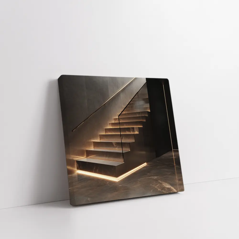 Marble Floating Staircase With LED Strip Lighting – Wall Art