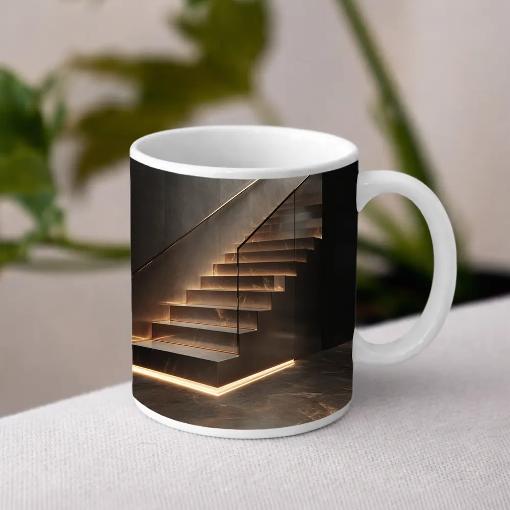 Marble Floating Staircase With LED Strip Lighting – Mugs