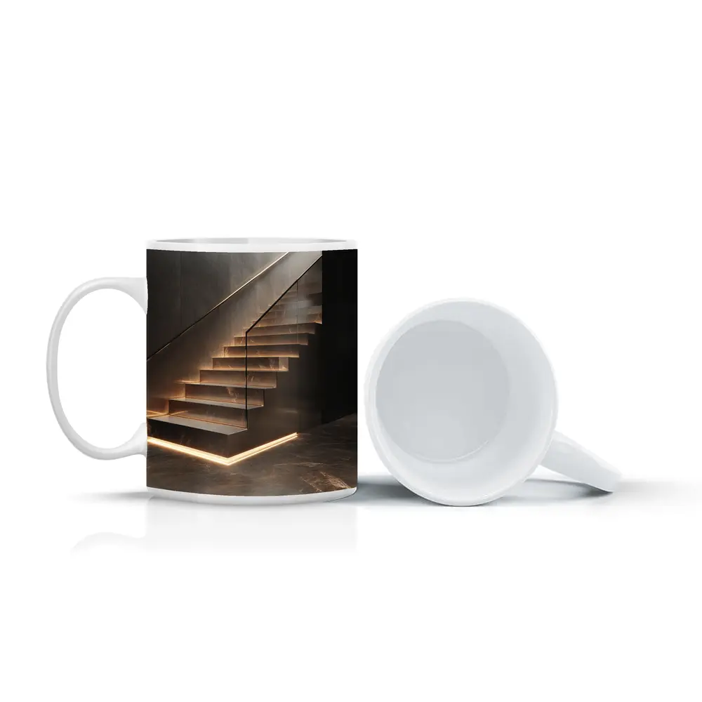 Marble Floating Staircase With LED Strip Lighting – Mugs