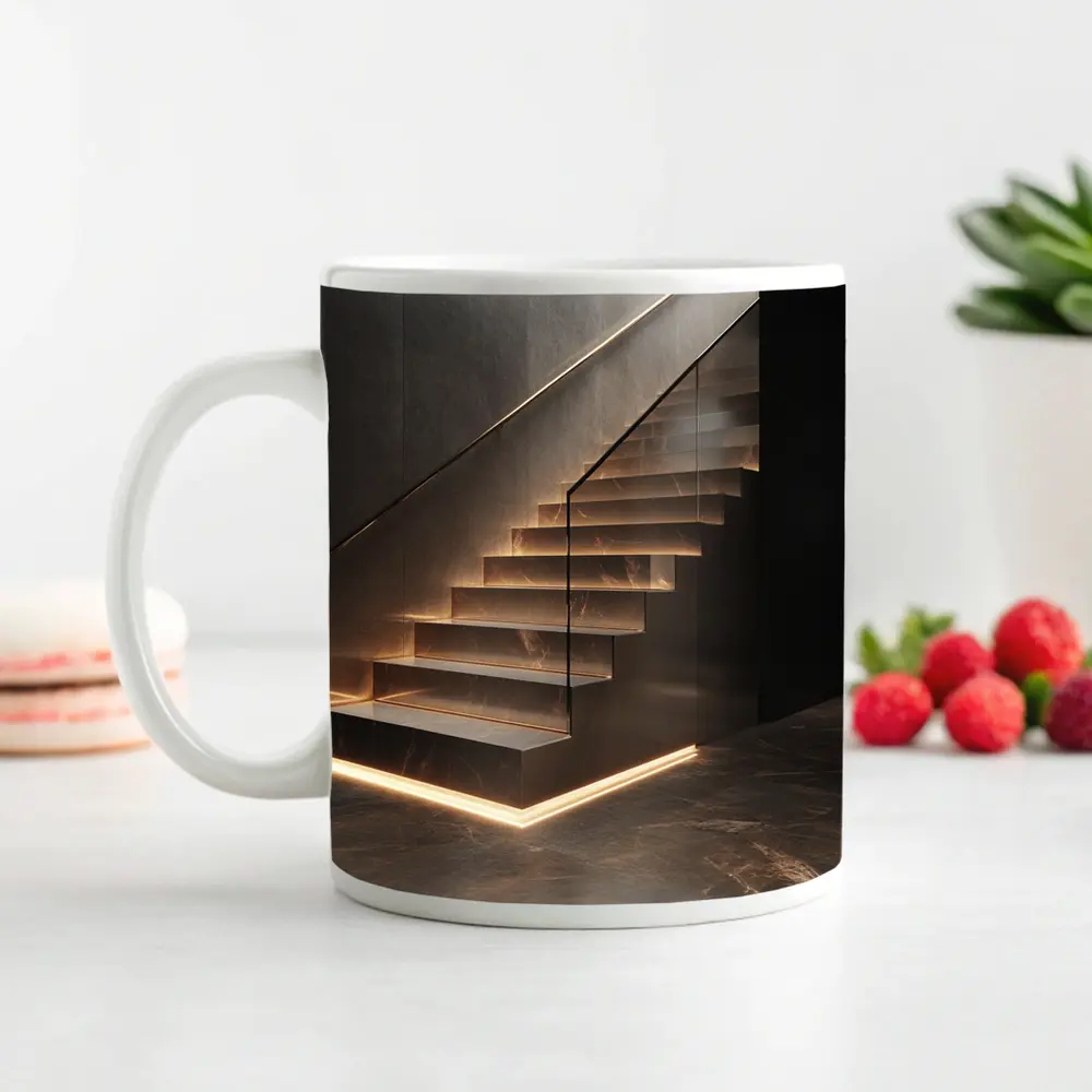 Marble Floating Staircase With LED Strip Lighting – Mugs