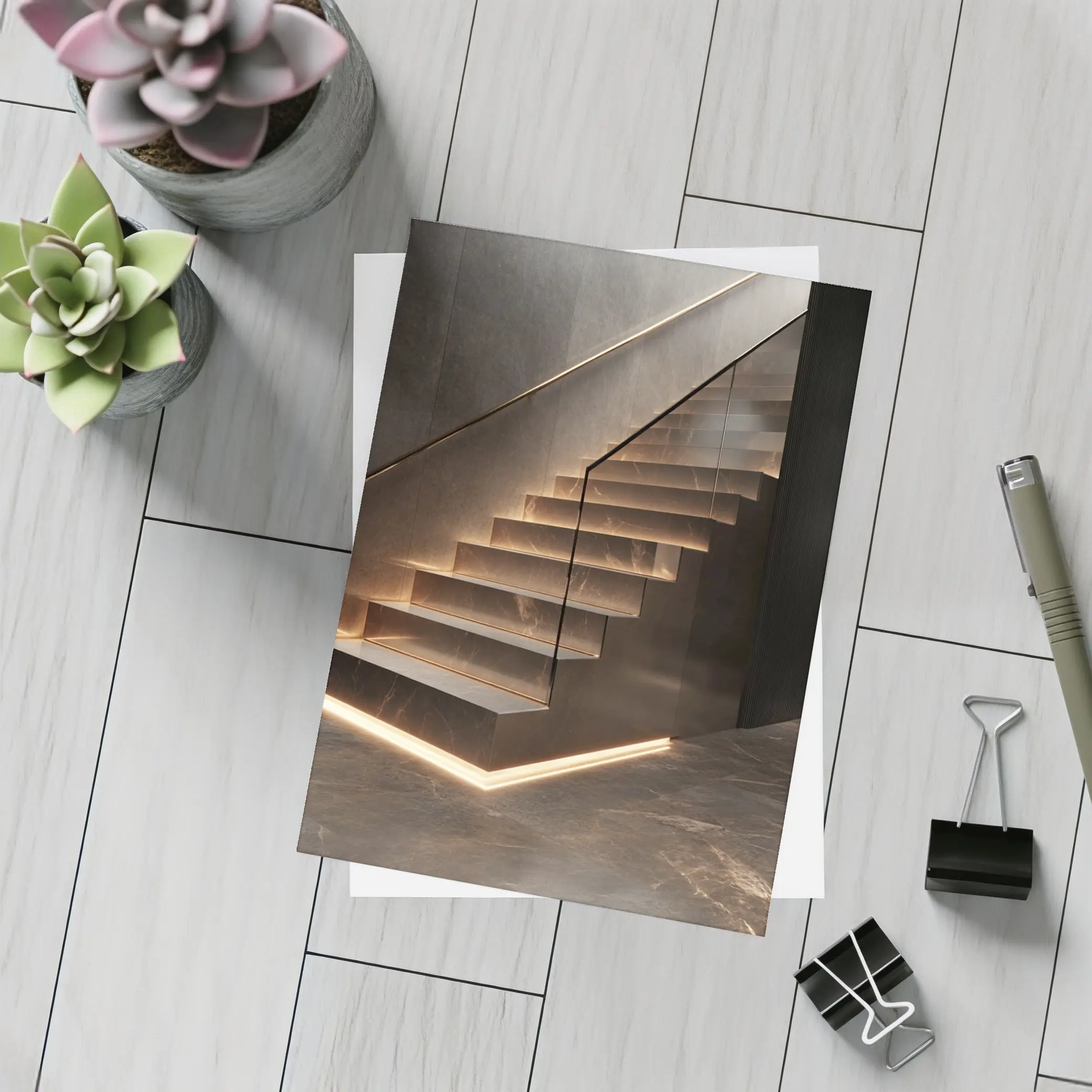 Marble Floating Staircase With LED Strip Lighting – Postcards