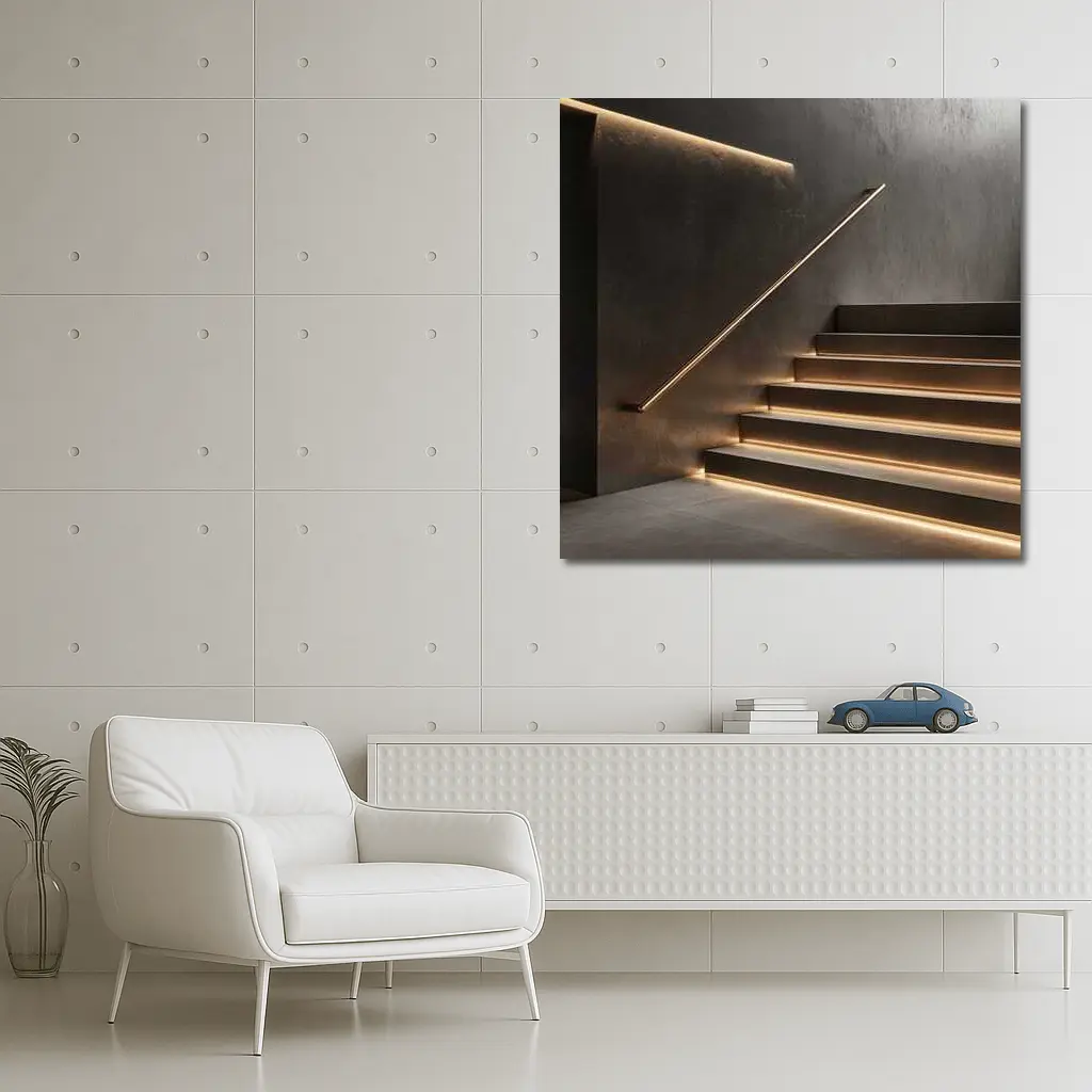Modern Staircase Warm LED Strip Lighting Interior – Wall Art