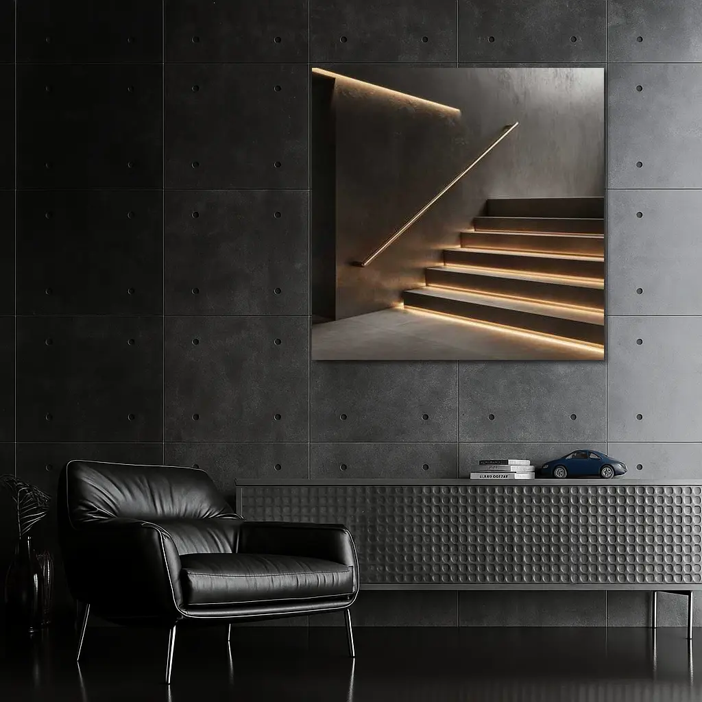 Modern Staircase Warm LED Strip Lighting Interior – Wall Art