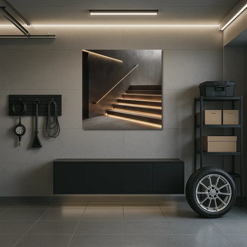 Modern Staircase Warm LED Strip Lighting Interior – Wall Art