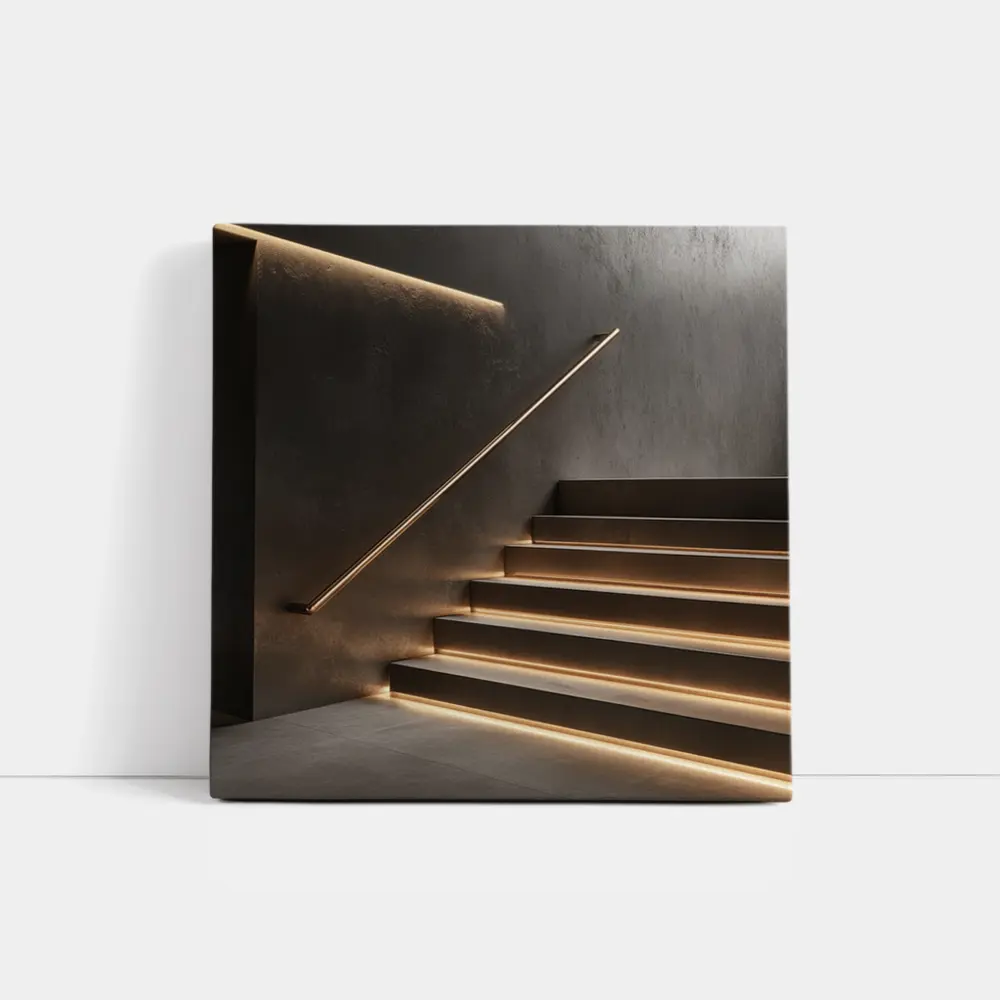 Modern Staircase Warm LED Strip Lighting Interior – Wall Art