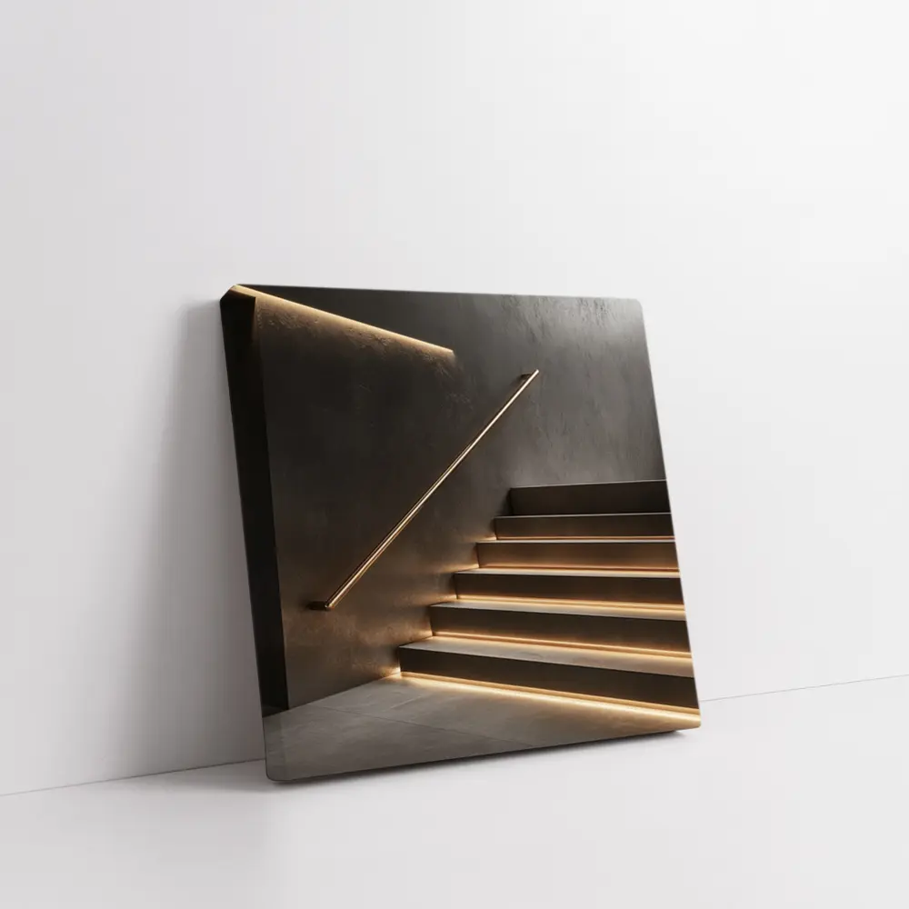 Modern Staircase Warm LED Strip Lighting Interior – Wall Art