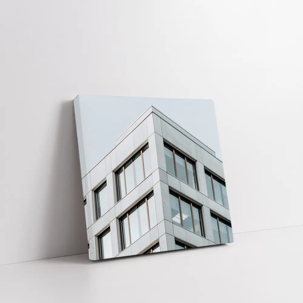 Modern Office Building Corner Gray Sky – Wall Art
