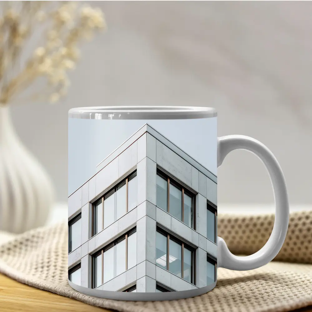 Modern Office Building Corner Gray Sky – Mugs