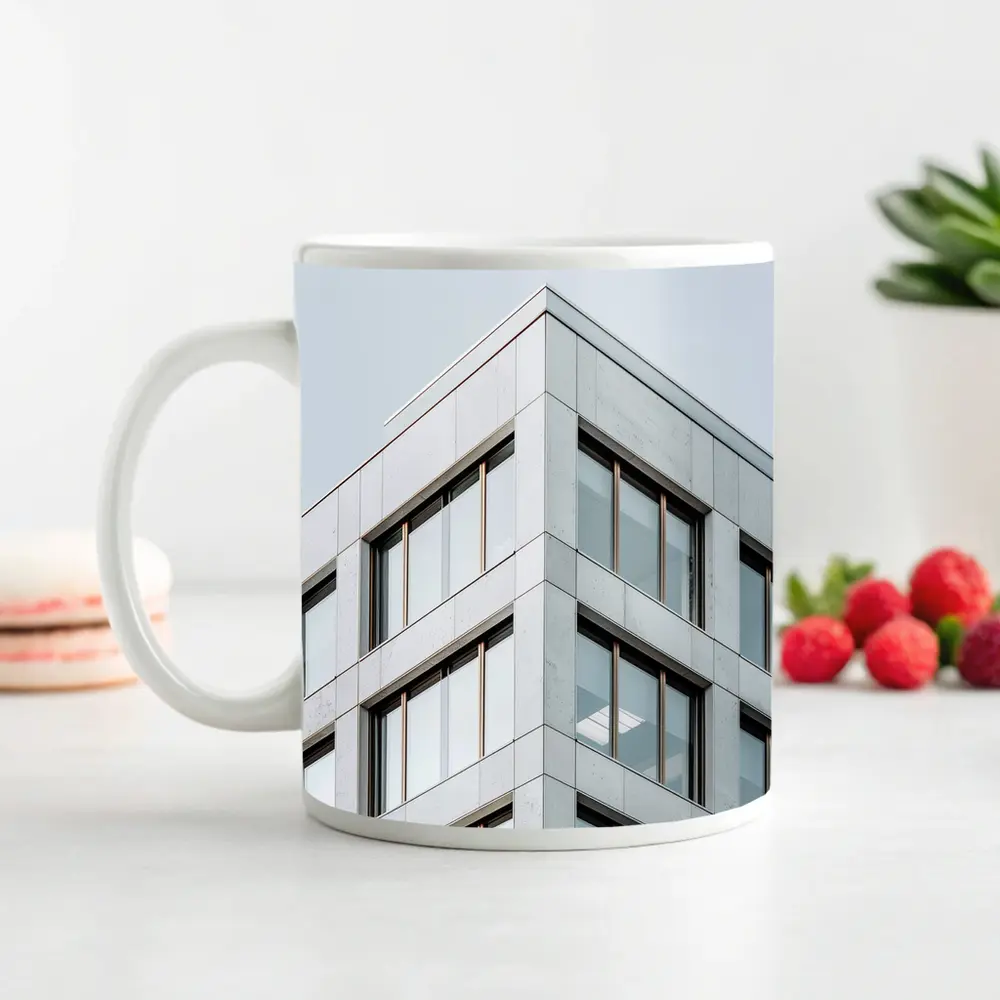 Modern Office Building Corner Gray Sky – Mugs