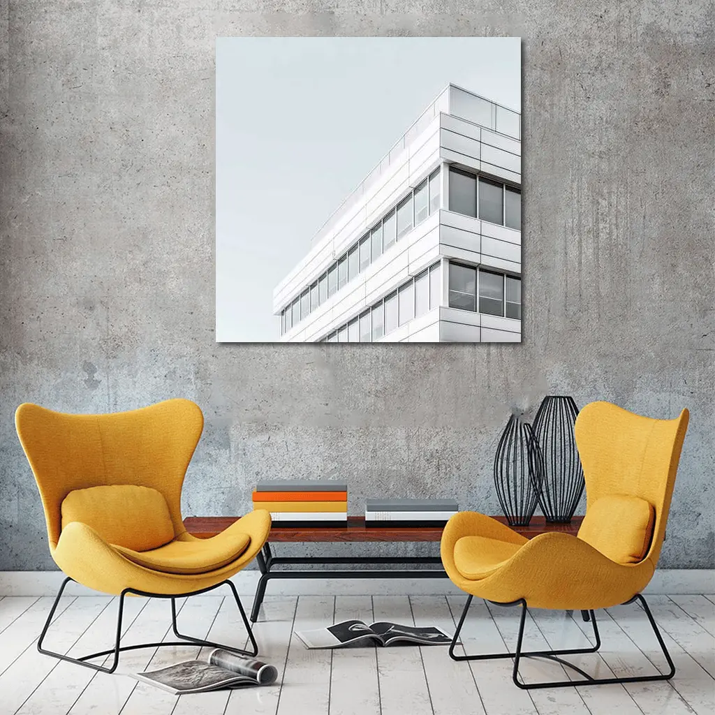 White Modern Building Corner Against Gray Sky – Wall Art