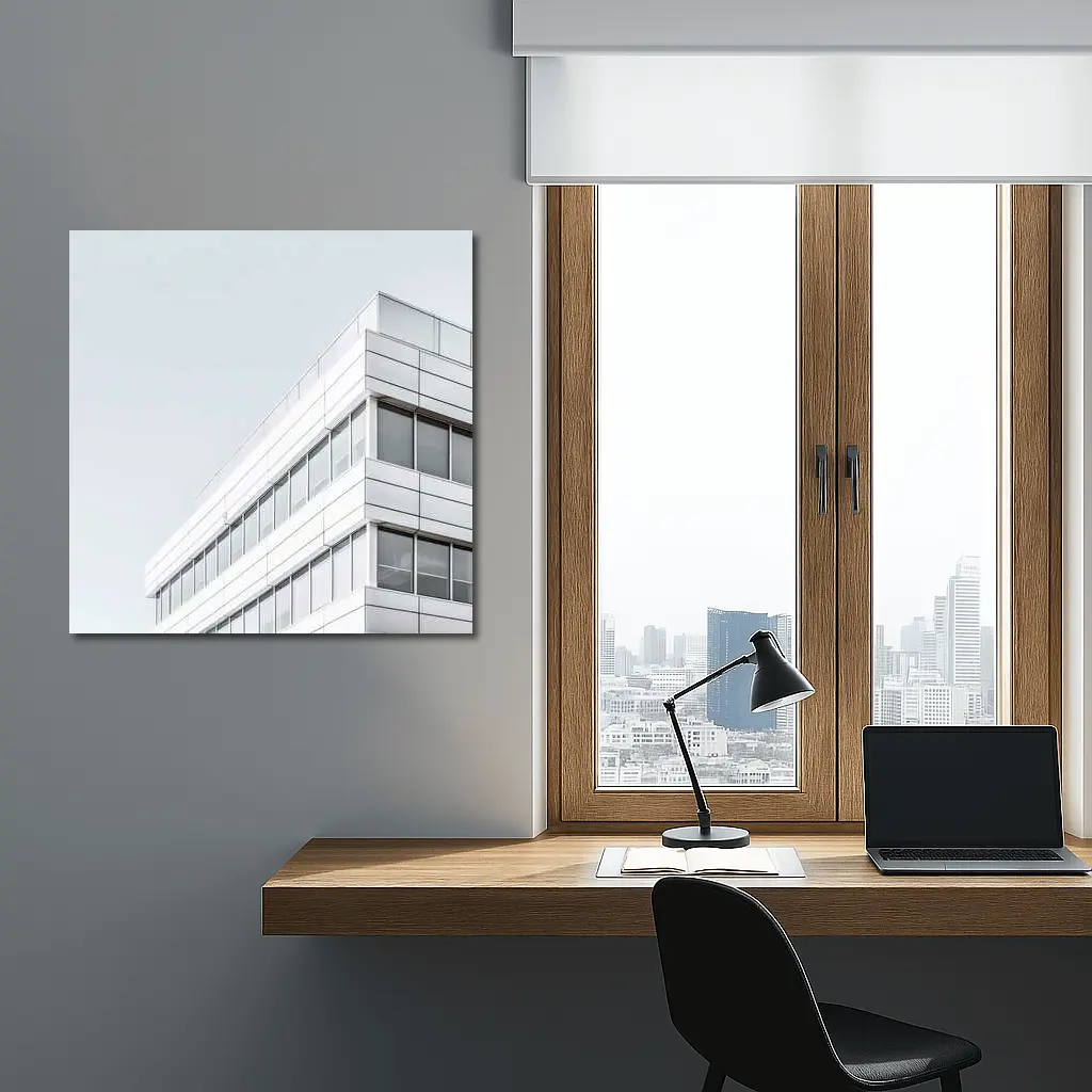 White Modern Building Corner Against Gray Sky – Wall Art