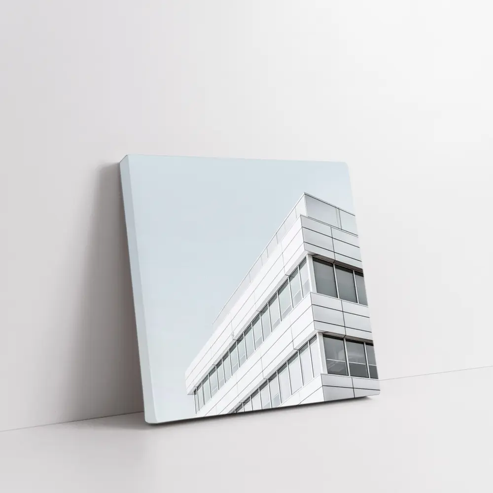 White Modern Building Corner Against Gray Sky – Wall Art