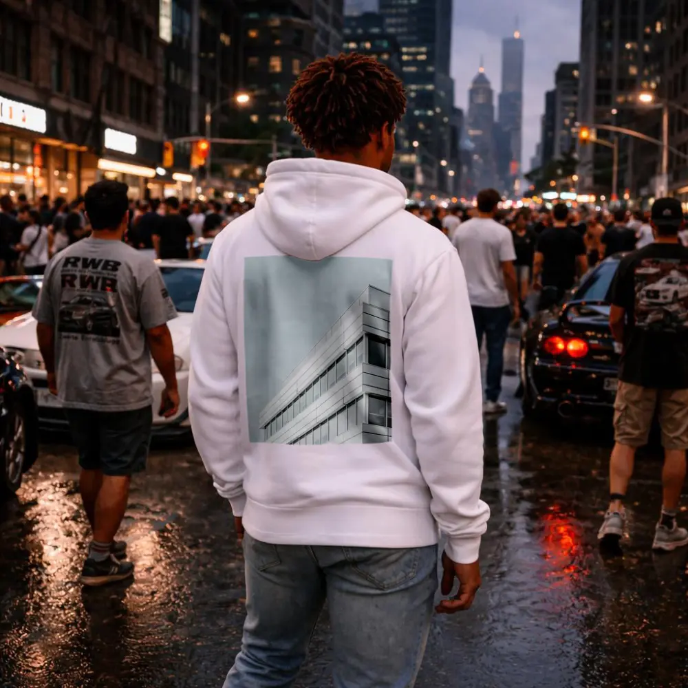 White Modern Building Corner Against Gray Sky – Hoodies