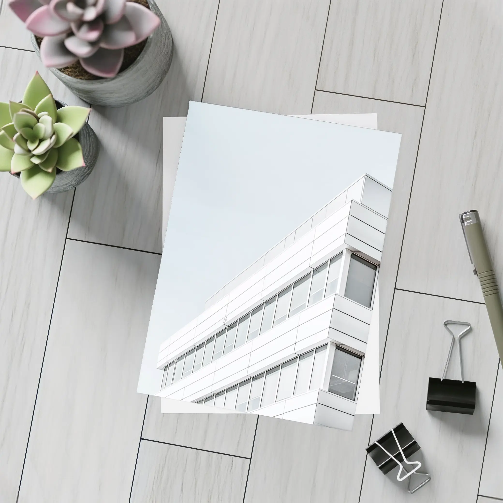 White Modern Building Corner Against Gray Sky – Postcards
