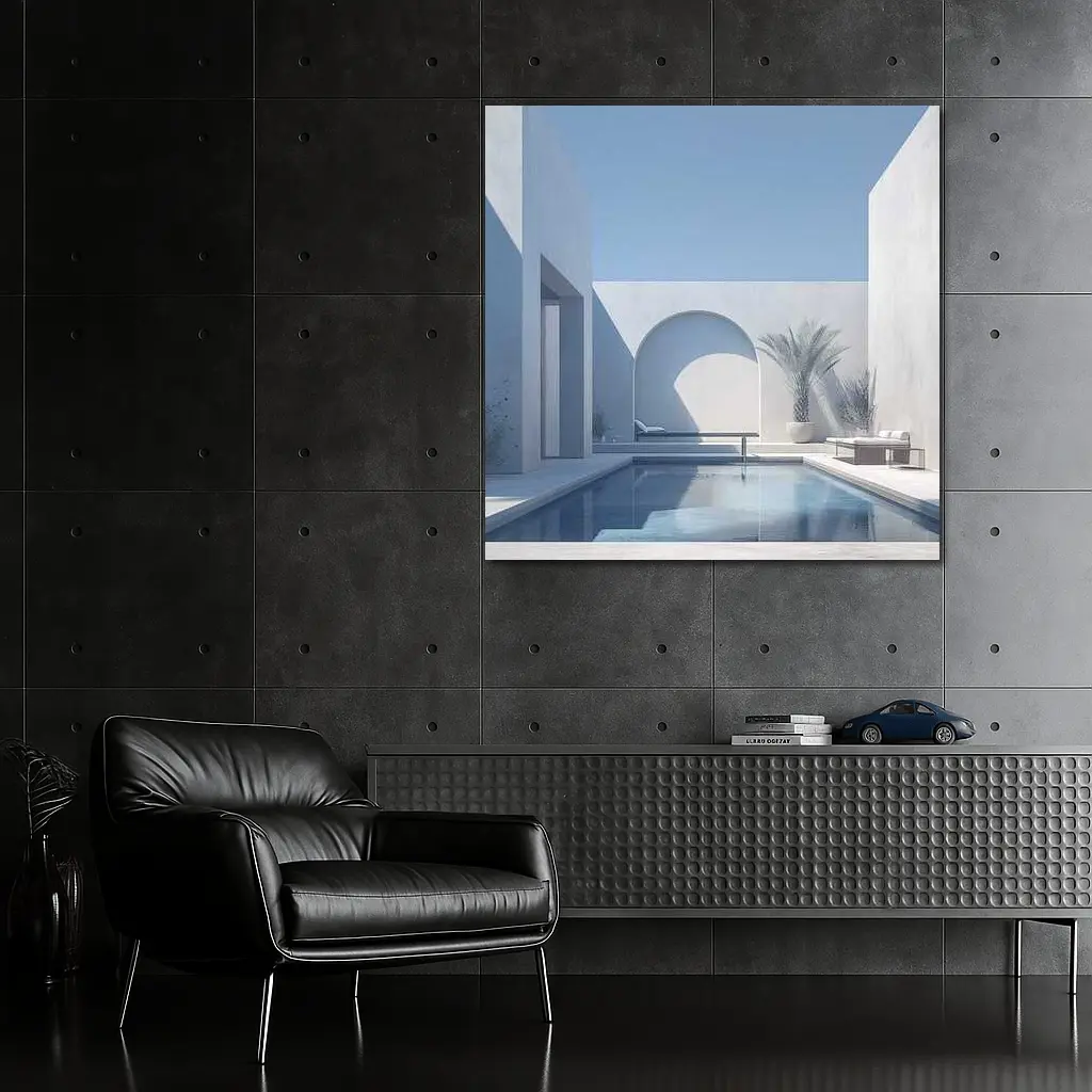 Minimalist White Courtyard Pool Architecture Blue Sky – Wall Art