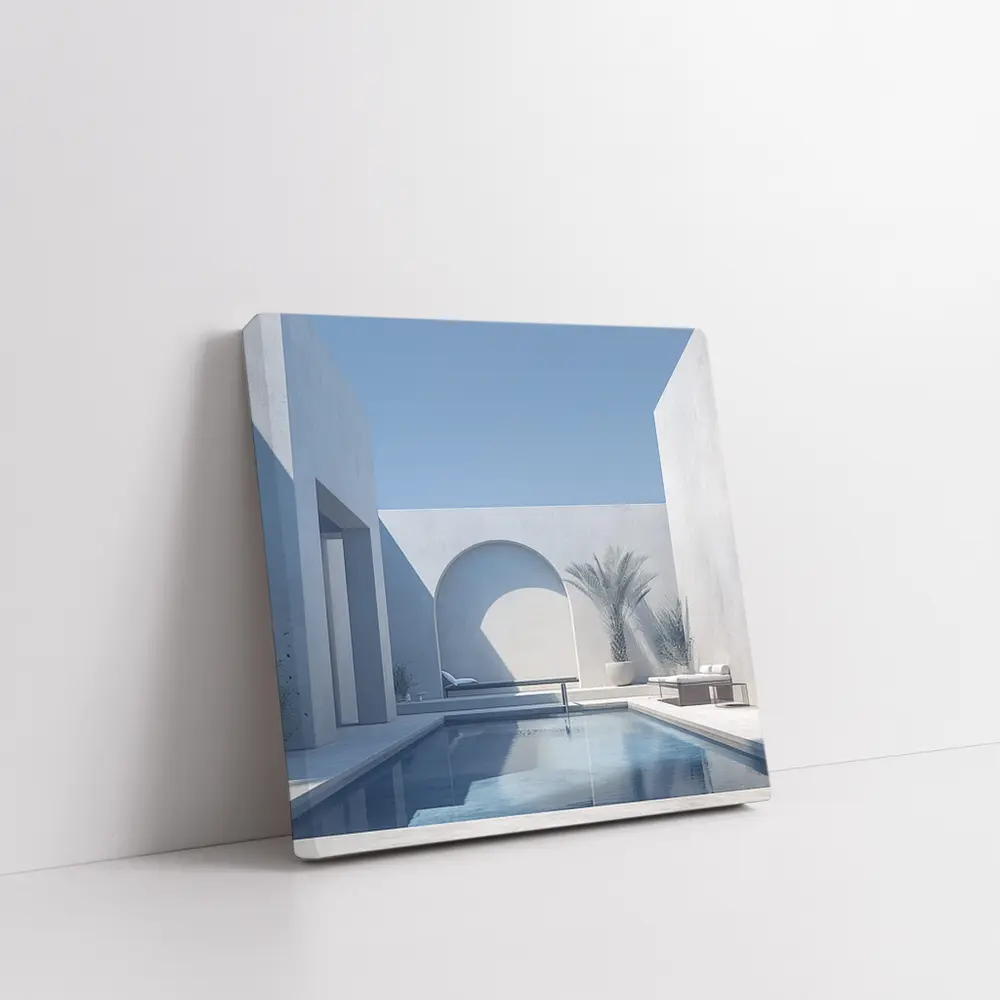 Minimalist White Courtyard Pool Architecture Blue Sky – Wall Art