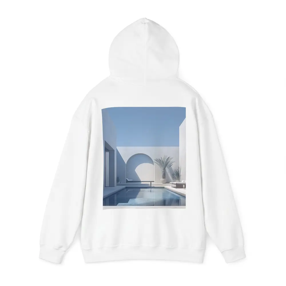 Minimalist White Courtyard Pool Architecture Blue Sky – Hoodies