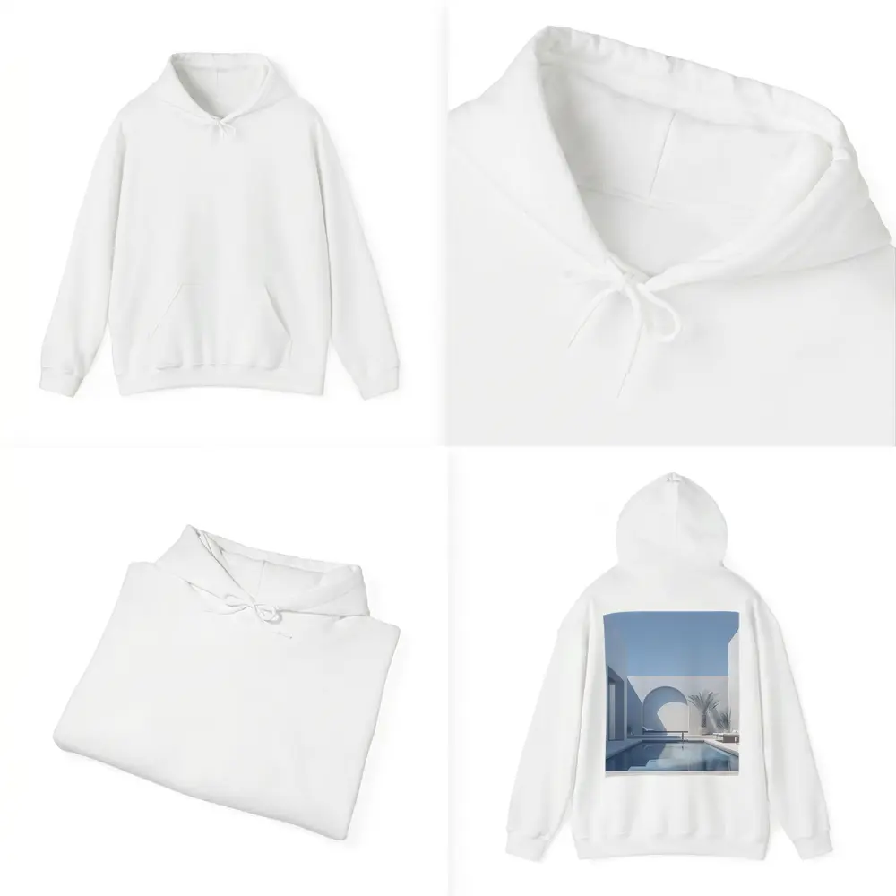 Minimalist White Courtyard Pool Architecture Blue Sky – Hoodies