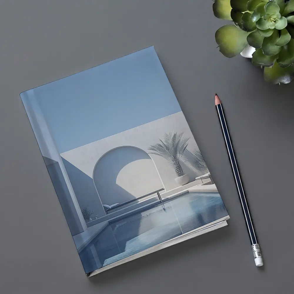 Minimalist White Courtyard Pool Architecture Blue Sky – Notebooks