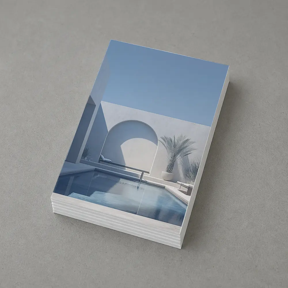 Minimalist White Courtyard Pool Architecture Blue Sky – Postcards