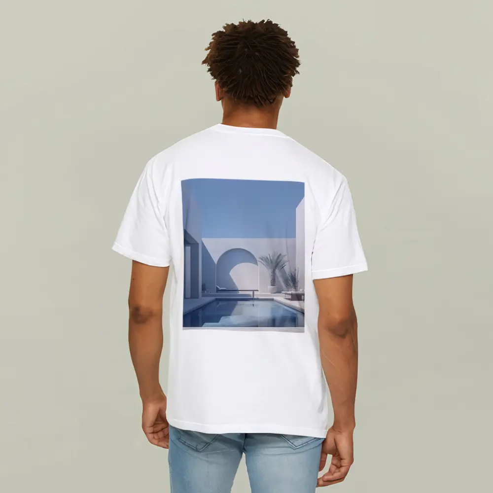 Minimalist White Courtyard Pool Architecture Blue Sky – T-Shirts