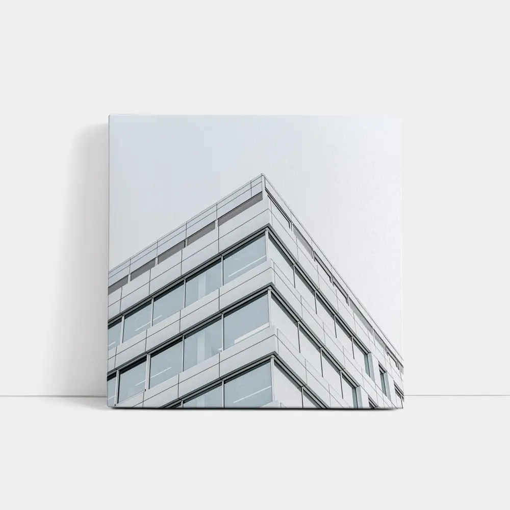 Modern Glass Office Building Corner Gray Sky – Wall Art