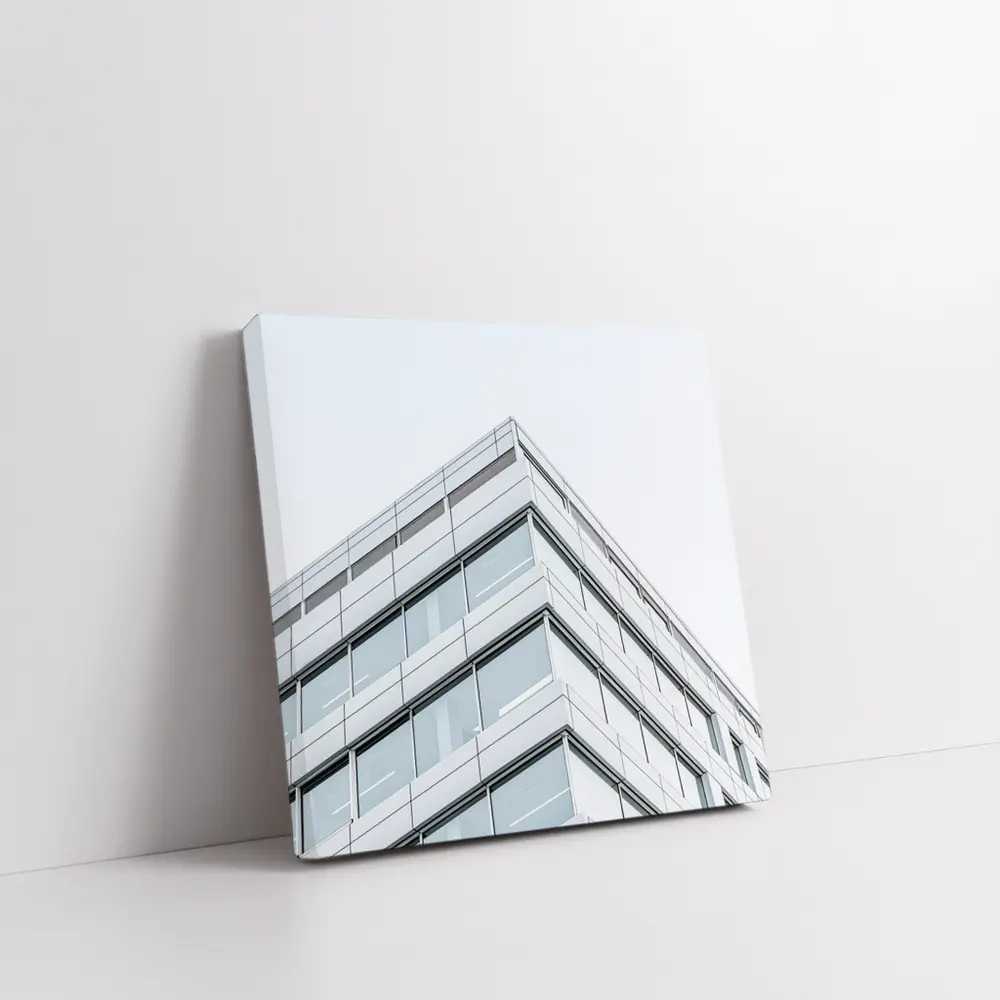 Modern Glass Office Building Corner Gray Sky – Wall Art